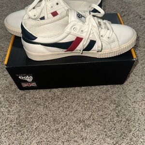 Women J. Crew x Gola Mark Cox White, Navy & Red Canvas Tennis Sneaker size US 8